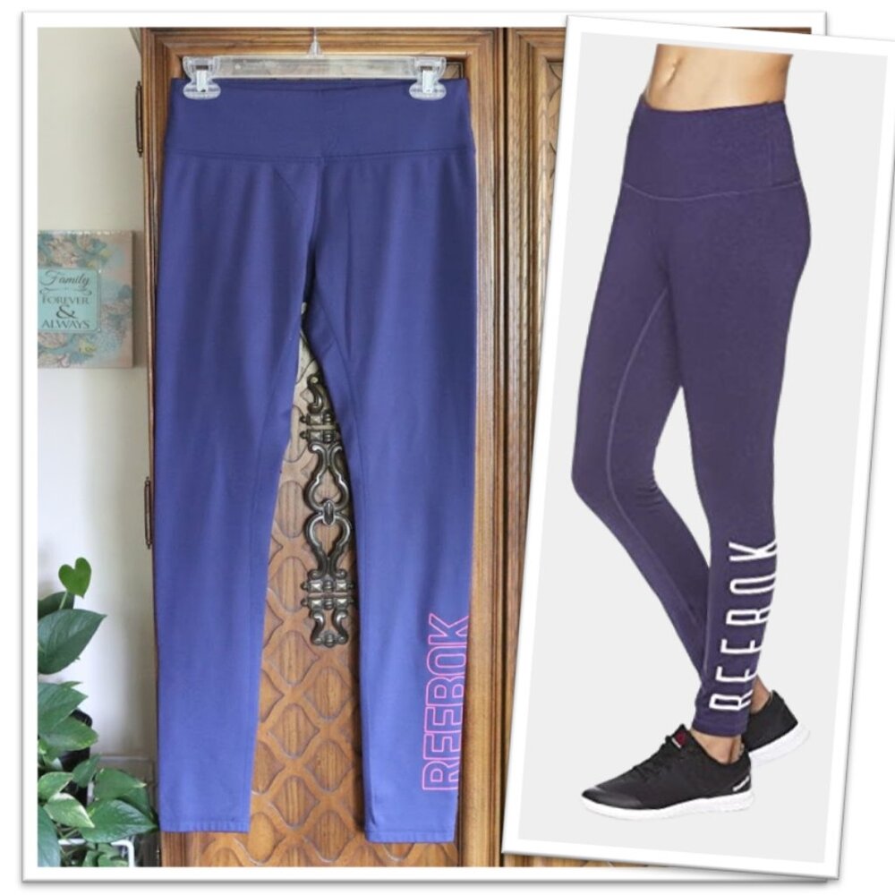 REEBOK Wordmark Fleece Lined Tights/Leggings - Purple, Size S